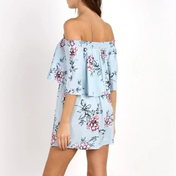 Show Me Your Mumu NWT Casita Mini Dress Wildflower Breeze Off Shoulder M Blue - Picture 3 of 14